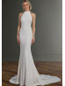 Halter Ivory Chiffon Satin Floor Length Wedding Dress